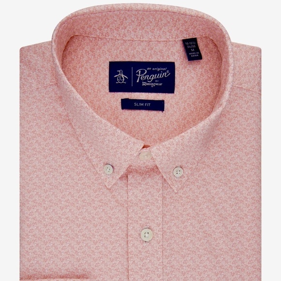 Original Penguin Coral Reef Print Slim Fit, Tangerine/Orange, XXL 18-18 1/2, NWT - Picture 1 of 15